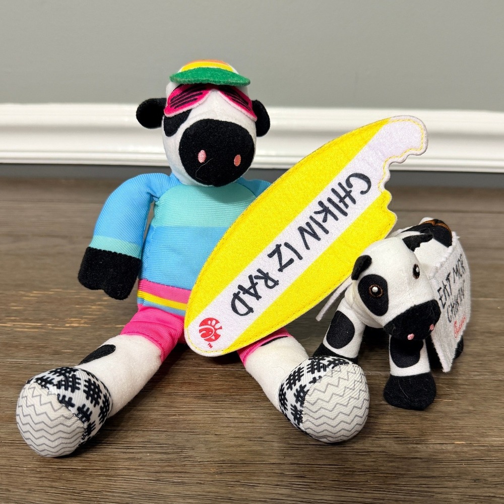 Chick-fil-A Surfer Cow Plush Lot Chikin Iz Rad Surfboard Eat Mor Chikin 2022